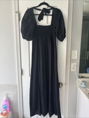 ASOS Black Puff-Sleeve Smocked Maxi Dress